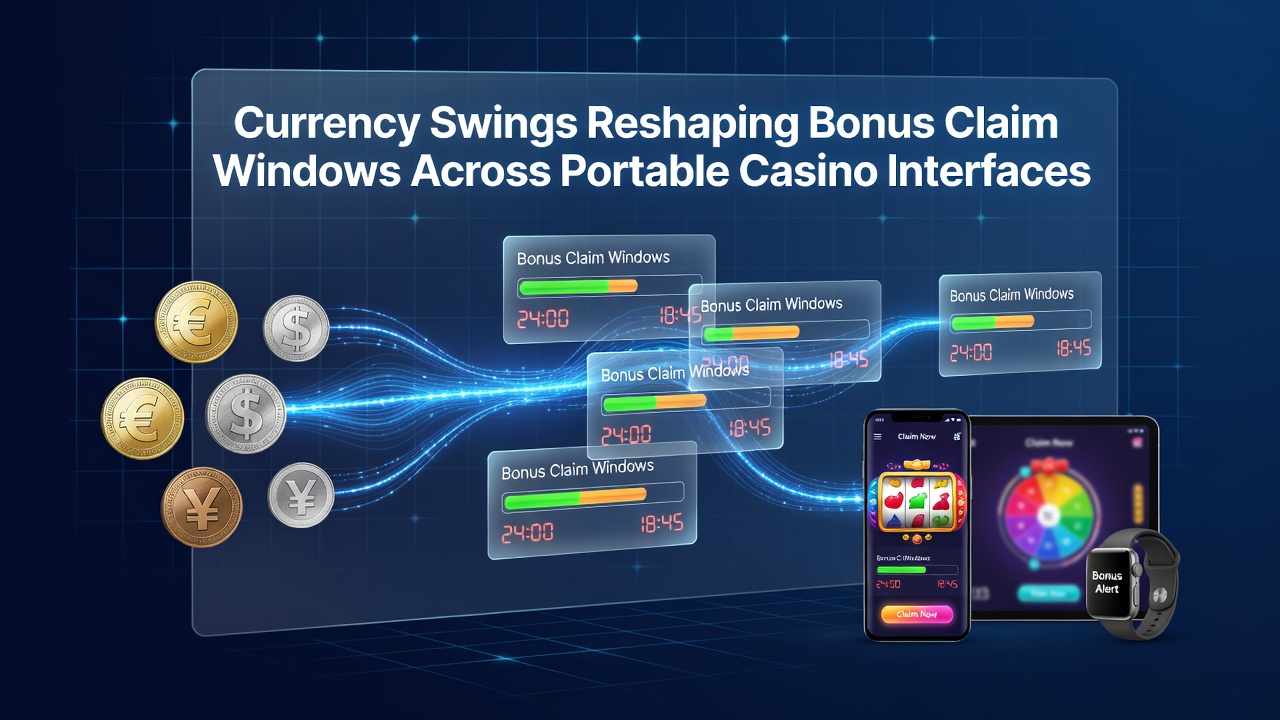 Mobile casino interface displaying fluctuating bonus claim timers influenced by currency rates