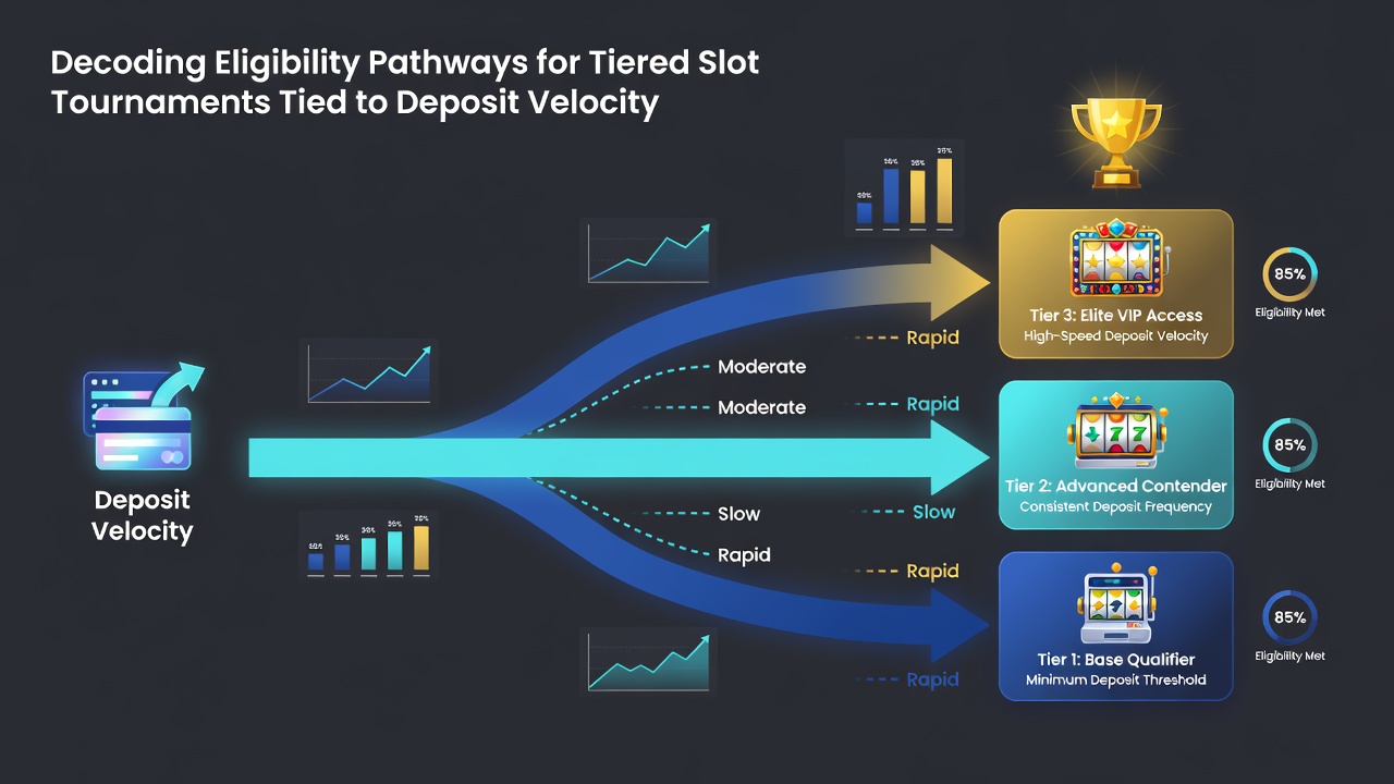 Flowchart illustrating tier progression based on deposit velocity scores for slot tournaments