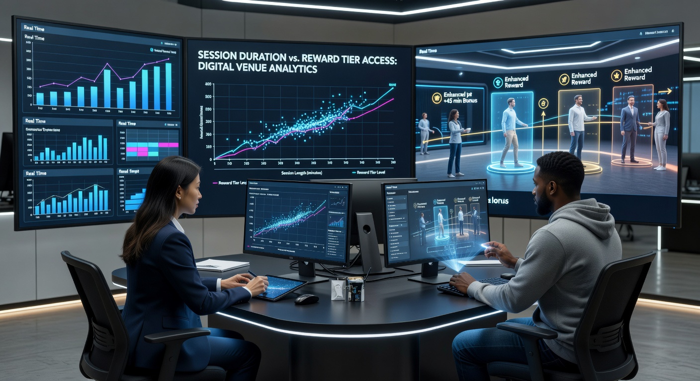 Digital interface showing session analytics and reward tier progression in an online entertainment platform