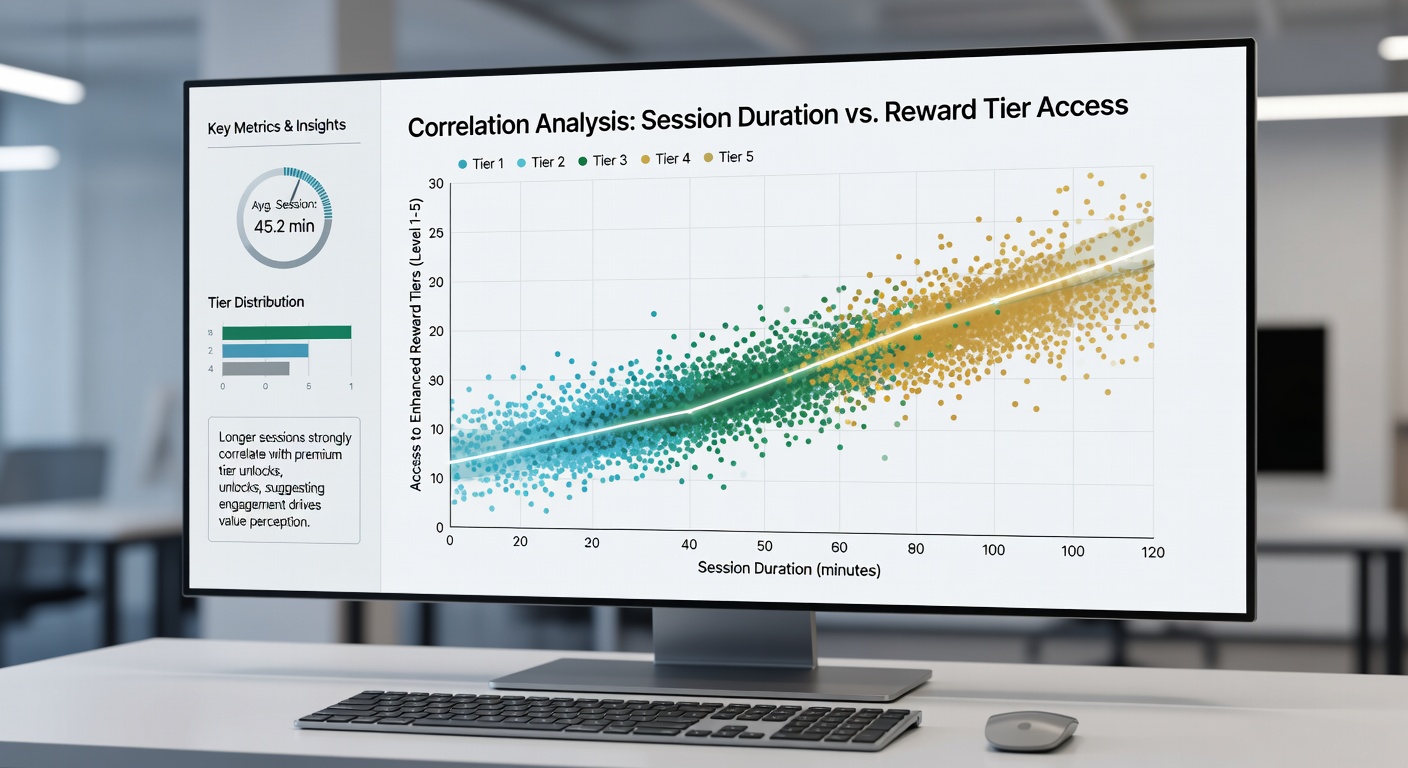 Analytics dashboard illustrating session length trends alongside reward tier advancements