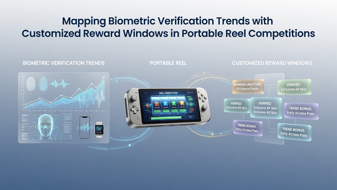 Biometric verification interface on a mobile device during a portable reel competition, showing fingerprint and facial recognition prompts alongside reward timers