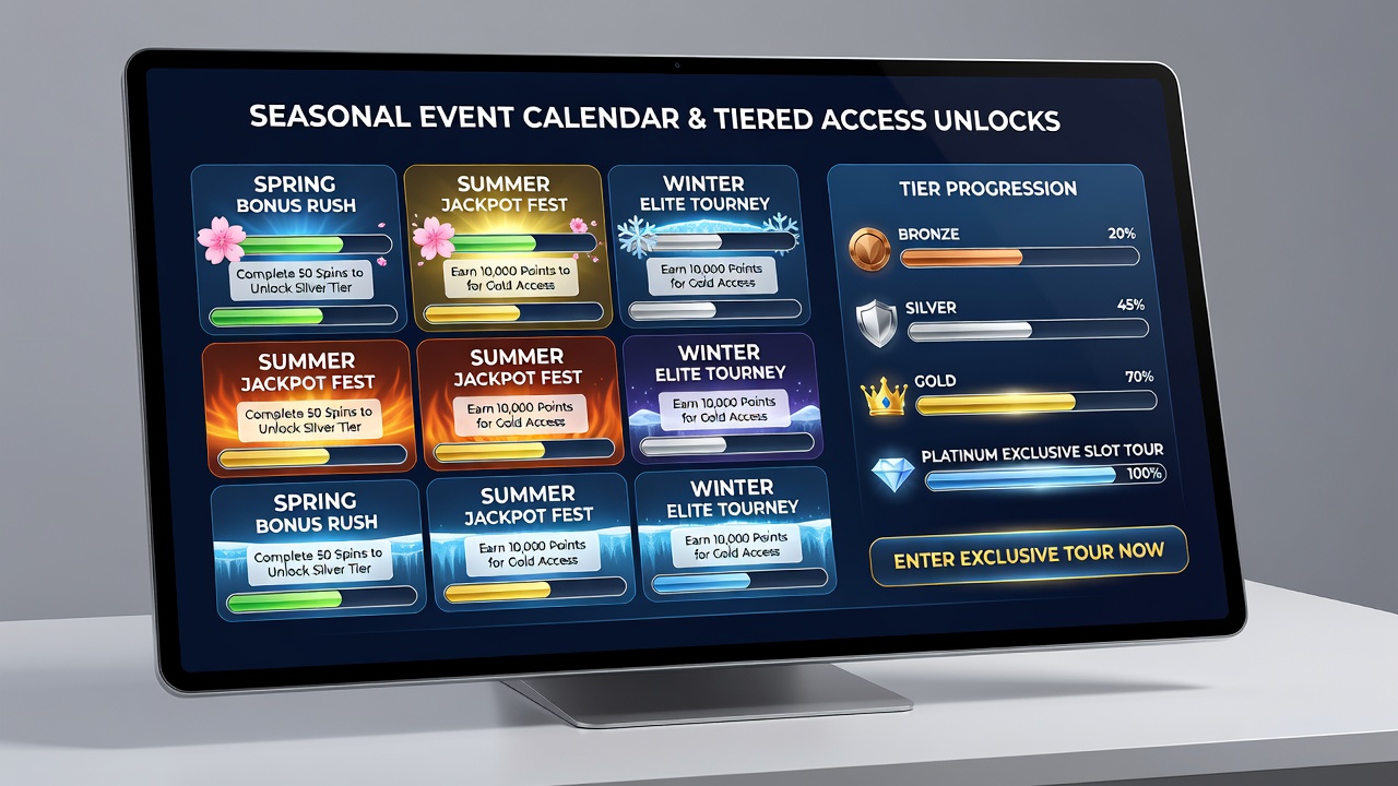 Players reviewing seasonal calendars on mobile devices while tracking slot tournament qualification progress